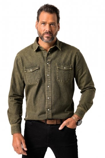 JP1880 Denim Shirt Long Sleeve Olive Green - Camisas - Camisas Homem Tamanhos Grandes