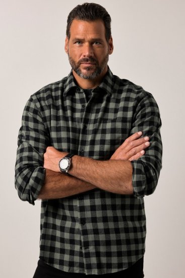 JP1880 Checked Flannel Shirt Long Sleeve Eucalyptus Green - Camisas - Camisas Homem Tamanhos Grandes