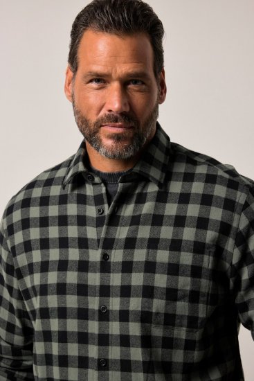 JP1880 Checked Flannel Shirt Long Sleeve Eucalyptus Green - Camisas - Camisas Homem Tamanhos Grandes