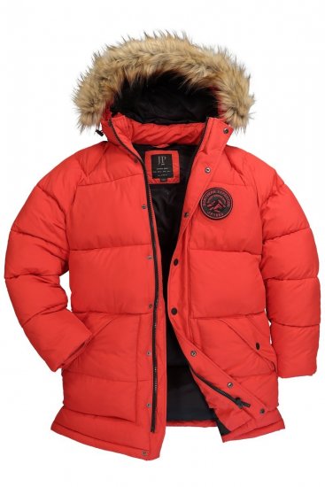 JP1880 Parka Quilted Faux Fur Hood Red - Casacos - Casacos Homem Tamanhos Grandes