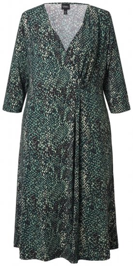 Ulla Popken 841839 Vestido de jersey com padrão animal e manga 3/4 Verde escuro - Vestidos midi - Vestidos Midi Tamanhos Grandes