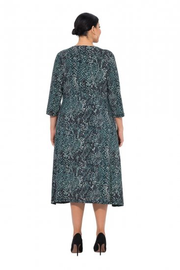 Ulla Popken 841839 Vestido de jersey com padrão animal e manga 3/4 Verde escuro - Vestidos midi - Vestidos Midi Tamanhos Grandes