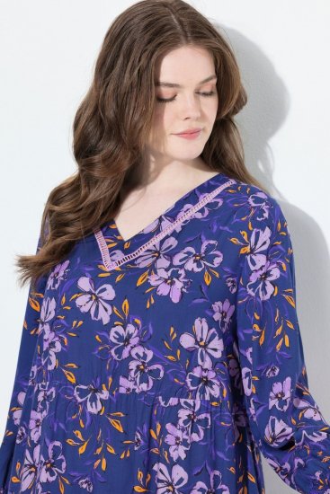 Ulla Popken 841873 Vestido midi floral Azul-marinho - Vestidos midi - Vestidos Midi Tamanhos Grandes