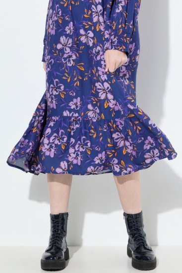 Ulla Popken 841873 Vestido midi floral Azul-marinho - Vestidos midi - Vestidos Midi Tamanhos Grandes