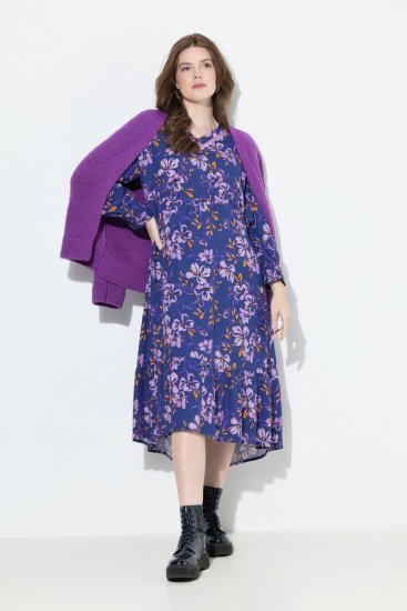 Ulla Popken 841873 Vestido midi floral Azul-marinho - Vestidos midi - Vestidos Midi Tamanhos Grandes