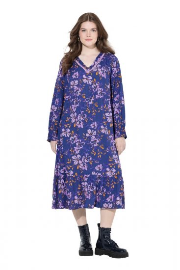 Ulla Popken 841873 Vestido midi floral Azul-marinho - Vestidos midi - Vestidos Midi Tamanhos Grandes