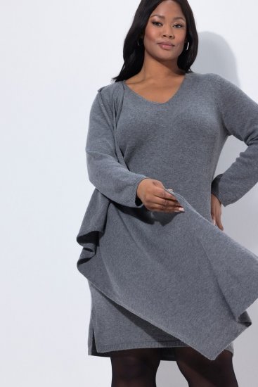 Ulla Popken 841941 Vestido de malha de manga comprida Cinzento mesclado - Vestidos de malha - 