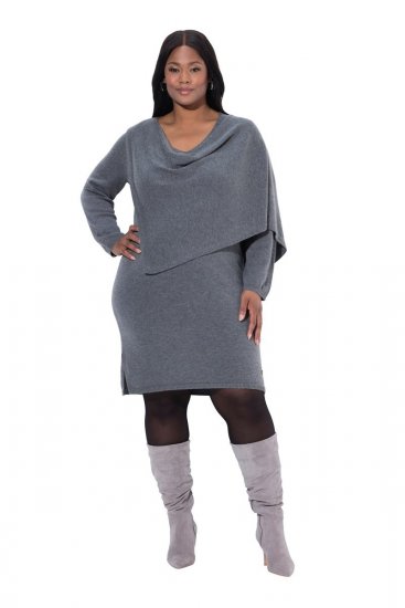 Ulla Popken 841941 Vestido de malha de manga comprida Cinzento mesclado - Vestidos de malha - 