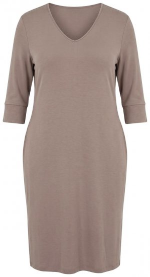 Ulla Popken 841952 Vestido de sweat com decote em V Castanho claro - Vestidos - Vestidos para todos os tamanhos
