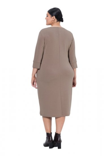 Ulla Popken 841952 Vestido de sweat com decote em V Castanho claro - Vestidos - Vestidos para todos os tamanhos
