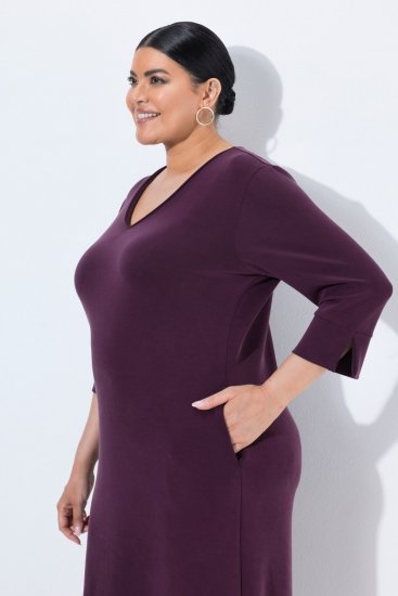 Ulla Popken 841952 Vestido de sweat com manga 3/4 Ameixa - Vestidos midi - Vestidos Midi Tamanhos Grandes