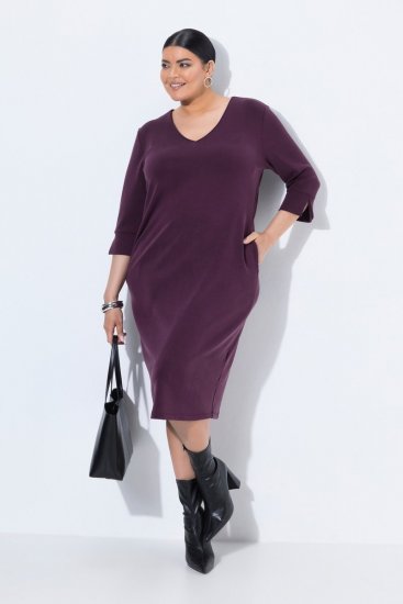 Ulla Popken 841952 Vestido de sweat com manga 3/4 Ameixa - Vestidos midi - Vestidos Midi Tamanhos Grandes