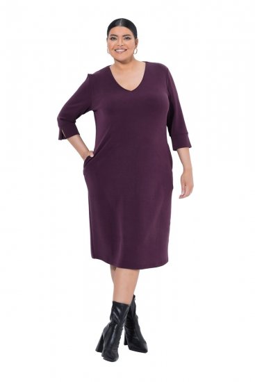 Ulla Popken 841952 Vestido de sweat com manga 3/4 Ameixa - Vestidos midi - Vestidos Midi Tamanhos Grandes