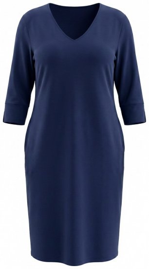 Ulla Popken 841952 Vestido de sweat com decote em V Azul-marinho - Vestidos - Vestidos para todos os tamanhos