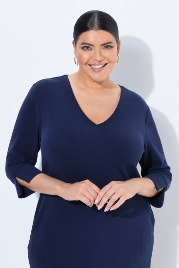 Ulla Popken 841952 Vestido de sweat com decote em V Azul-marinho - Vestidos - Vestidos para todos os tamanhos