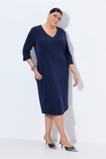 Ulla Popken 841952 Vestido de sweat com decote em V Azul-marinho - Vestidos - Vestidos para todos os tamanhos