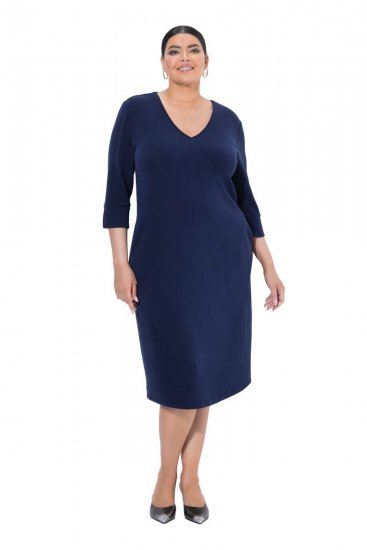 Ulla Popken 841952 Vestido de sweat com decote em V Azul-marinho - Vestidos - Vestidos para todos os tamanhos