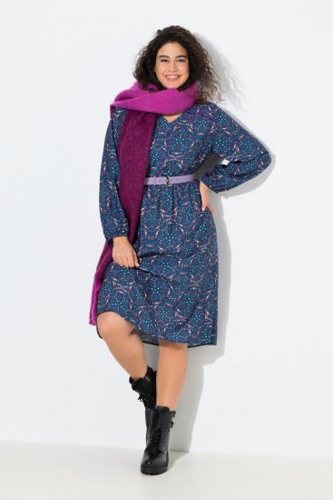 Ulla Popken 842153 Vestido midi estampado Petróleo - Vestidos midi - Vestidos Midi Tamanhos Grandes
