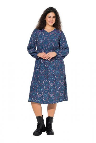 Ulla Popken 842153 Vestido midi estampado Petróleo - Vestidos midi - Vestidos Midi Tamanhos Grandes