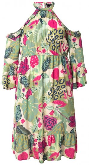Ulla Popken 842471 Vestido evasê com manga 3/4 Champanhe - Vestidos - Vestidos para todos os tamanhos