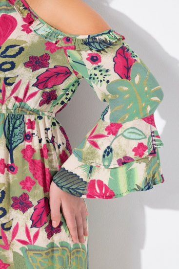 Ulla Popken 842471 Vestido evasê com manga 3/4 Champanhe - Vestidos - Vestidos para todos os tamanhos