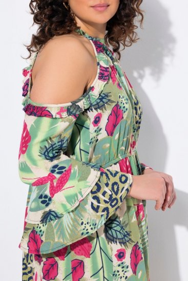 Ulla Popken 842471 Vestido evasê com manga 3/4 Champanhe - Vestidos - Vestidos para todos os tamanhos