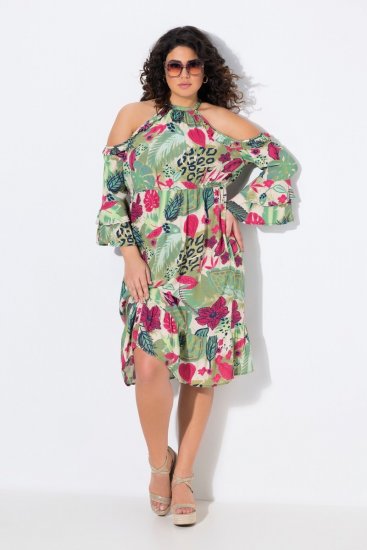 Ulla Popken 842471 Vestido evasê com manga 3/4 Champanhe - Vestidos - Vestidos para todos os tamanhos