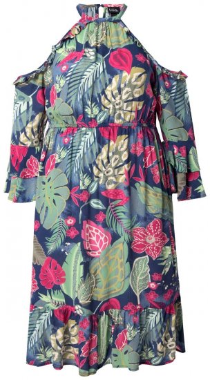 Ulla Popken 842471 Vestido midi estampado Azul-marinho - Vestidos midi - Vestidos Midi Tamanhos Grandes