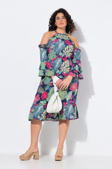 Ulla Popken 842471 Vestido midi estampado Azul-marinho - Vestidos midi - Vestidos Midi Tamanhos Grandes