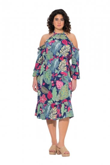 Ulla Popken 842471 Vestido midi estampado Azul-marinho - Vestidos midi - Vestidos Midi Tamanhos Grandes