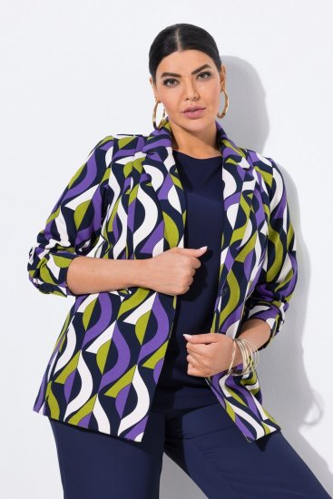 Ulla Popken 842680 Blazer estampado em jersey punto di Roma Azul-marinho - Blazers e Coletes - Blazers em Tamanhos Grandes