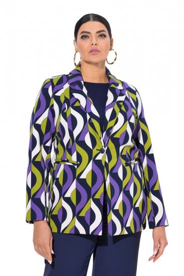 Ulla Popken 842680 Blazer estampado em jersey punto di Roma Azul-marinho - Blazers e Coletes - Blazers em Tamanhos Grandes