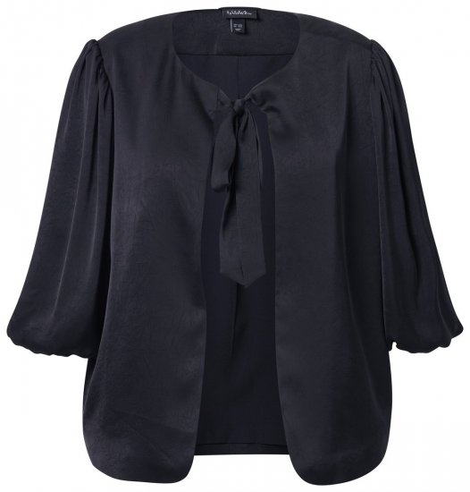 Ulla Popken 842712 Blazer curto com laço e mangas com folhos Preto - Blazers e Coletes - Blazers em Tamanhos Grandes