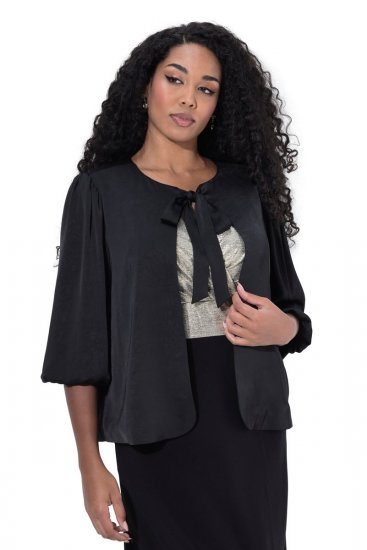 Ulla Popken 842712 Blazer curto com laço e mangas com folhos Preto - Blazers e Coletes - Blazers em Tamanhos Grandes