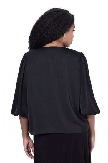 Ulla Popken 842712 Blazer curto com laço e mangas com folhos Preto - Blazers e Coletes - Blazers em Tamanhos Grandes