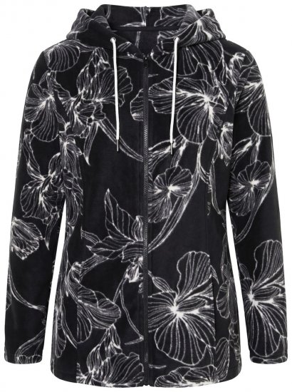 Ulla Popken 842758 Casaco polar floral com capuz Preto - Roupa polar - 