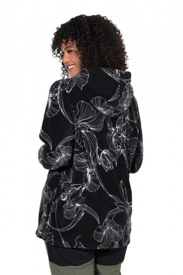 Ulla Popken 842758 Casaco polar floral com capuz Preto - Roupa polar - 