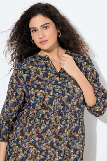 Ulla Popken 842936 Vestido às riscas com manga 3/4 Azul-marinho - Vestidos de noite - Vestidos de festa em tamanhos grandes