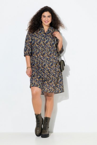 Ulla Popken 842936 Vestido às riscas com manga 3/4 Azul-marinho - Vestidos de noite - Vestidos de festa em tamanhos grandes