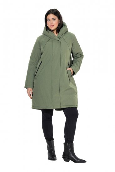 Ulla Popken 842951 Casaco técnico HYPRAR impermeável com capuz Verde acinzentado - Casacos - Casacos de Mulher em Tamanhos Grandes