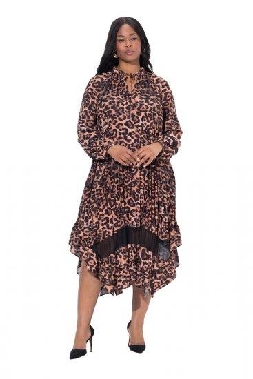 Ulla Popken 842979 Vestido com padrão animal Castanho - Vestidos midi - Vestidos Midi Tamanhos Grandes