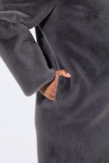 Ulla Popken 843003 Casaco de pelo sintético com gola alta Cinzento - Casacos - Casacos de Mulher em Tamanhos Grandes
