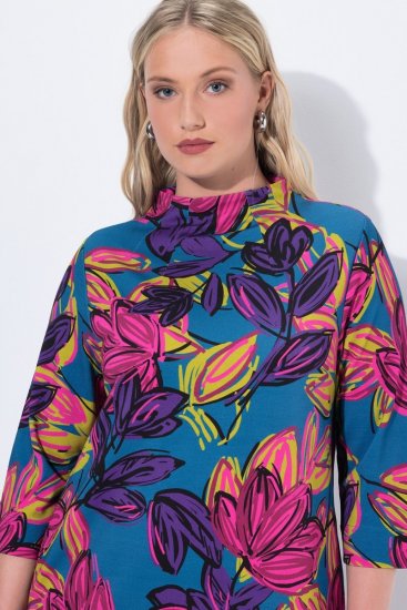 Ulla Popken 843180 Vestido de jersey floral Petróleo - Vestidos - Vestidos para todos os tamanhos