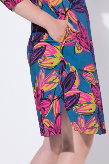 Ulla Popken 843180 Vestido de jersey floral Petróleo - Vestidos - Vestidos para todos os tamanhos