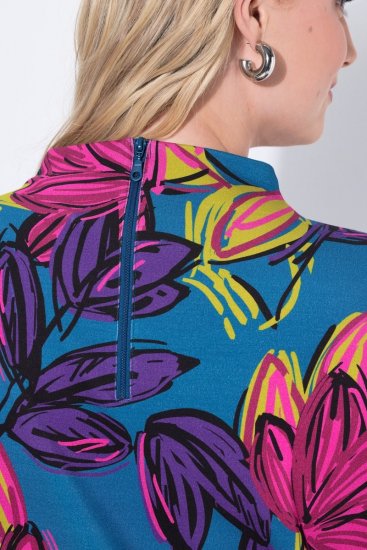 Ulla Popken 843180 Vestido de jersey floral Petróleo - Vestidos - Vestidos para todos os tamanhos