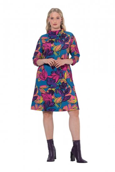 Ulla Popken 843180 Vestido de jersey floral Petróleo - Vestidos - Vestidos para todos os tamanhos