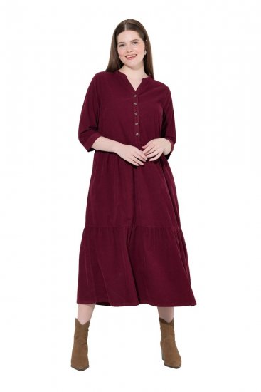 Ulla Popken 843383 Vestido de bombazina com manga 3/4 Bordô - Vestidos maxi - Vestidos maxi plus size para mulher