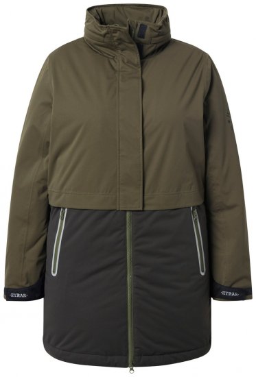 Ulla Popken 843480 Casaco técnico HYPRAR bicolor com capuz Verde azeitona - Casacos - Casacos de Mulher em Tamanhos Grandes
