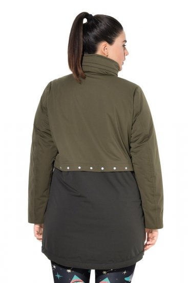 Ulla Popken 843480 Casaco técnico HYPRAR bicolor com capuz Verde azeitona - Casacos - Casacos de Mulher em Tamanhos Grandes