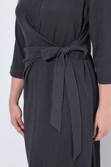 Ulla Popken 843595 Vestido traçado com manga 3/4 Cinzento mesclado - Vestidos midi - Vestidos Midi Tamanhos Grandes